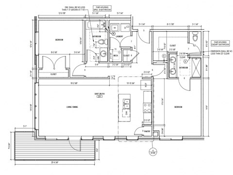 Floor plan for 2 beds, 2 baths, 1166 sqft